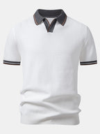 Contrast Trim Waffle Johnny Collar Knit Polo