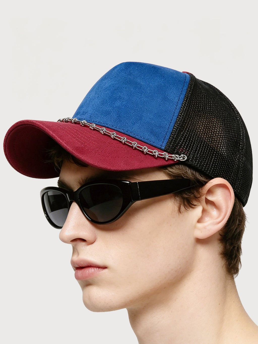 Vintage Suede Trucker Hat with Silver Chain Mesh Baseball Cap
