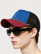 Vintage Suede Trucker Hat with Silver Chain Mesh Baseball Cap