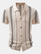 Stripe Textured Knit Shirt & Straight Leg Linen Pants