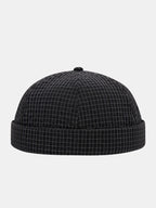 Quick Dry Grid Textured Roll Cuff Docker Cap -  Adjustable Plastic Buckle Streetwear Skull Hat