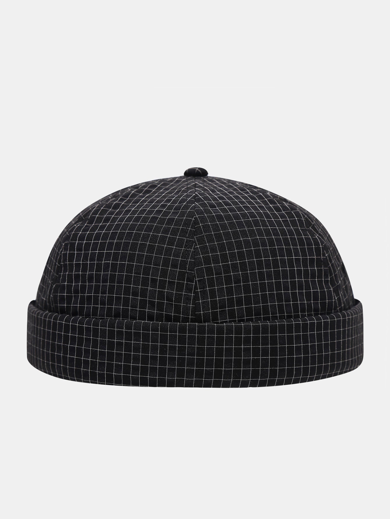 Quick Dry Grid Textured Roll Cuff Docker Cap -  Adjustable Plastic Buckle Streetwear Skull Hat