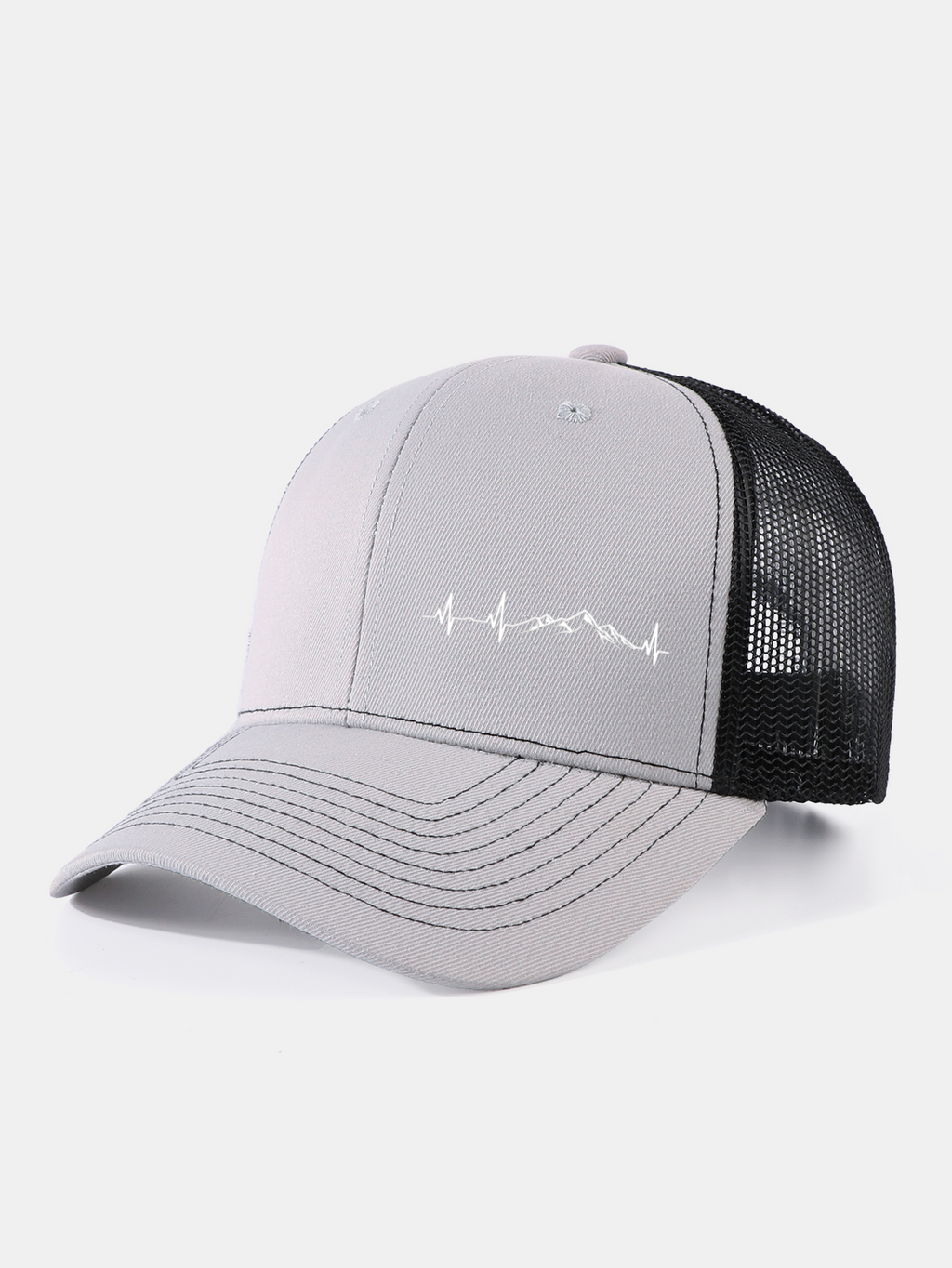 Mountain Heartbeat Print Mesh Baseball Cap
