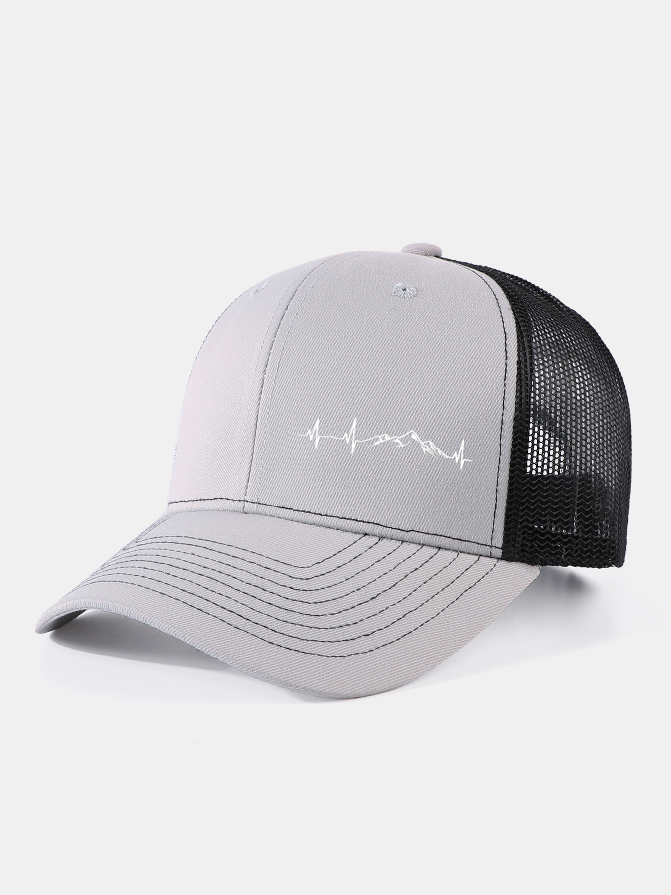 Mountain Heartbeat Print Mesh Baseball Cap