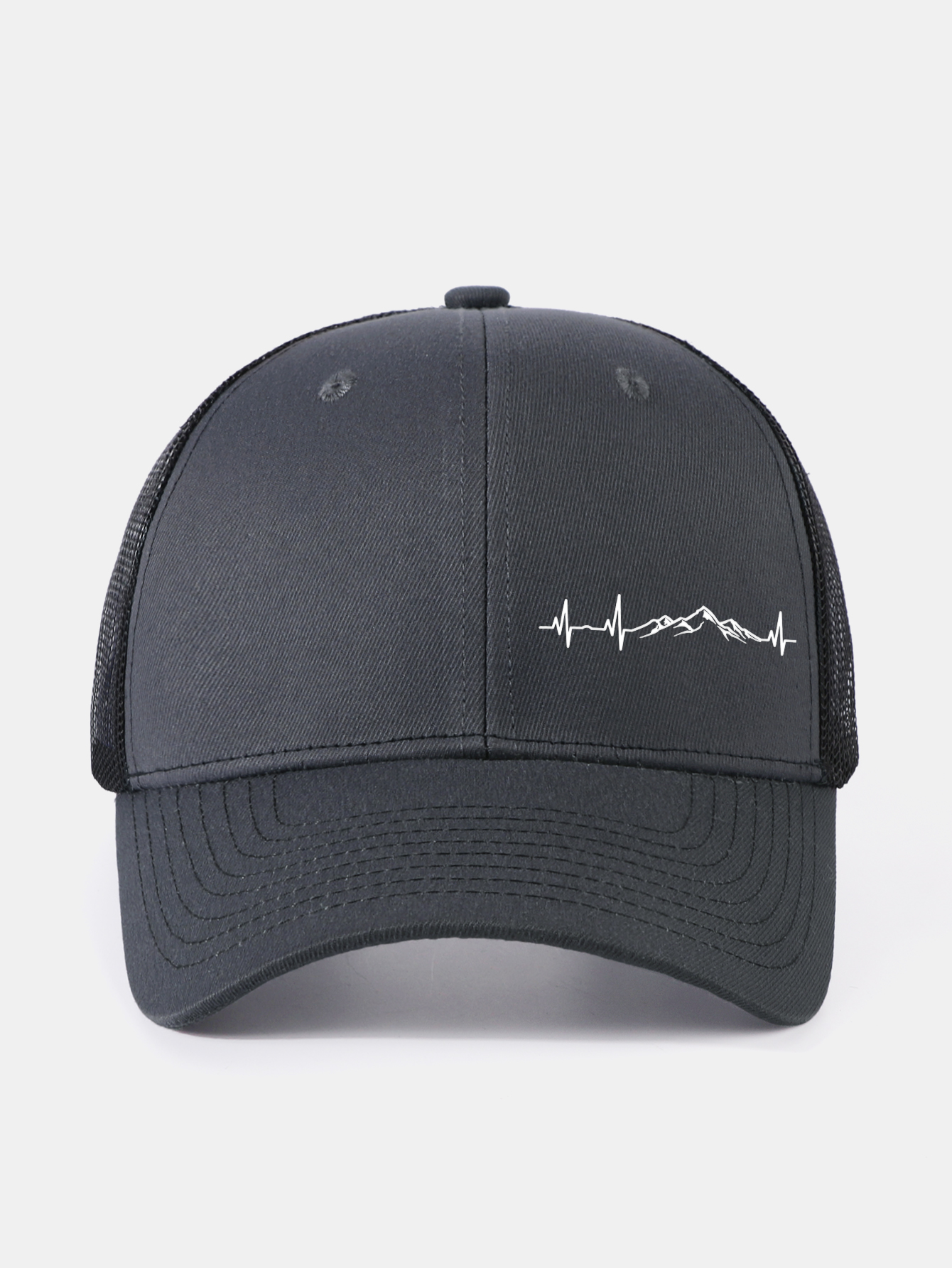Mountain Heartbeat Print Mesh Baseball Cap