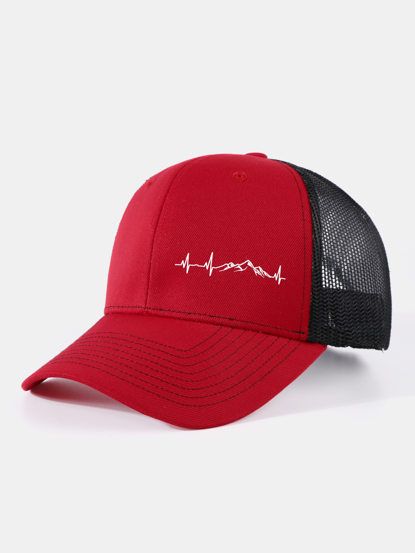 Mountain Heartbeat Print Mesh Baseball Cap