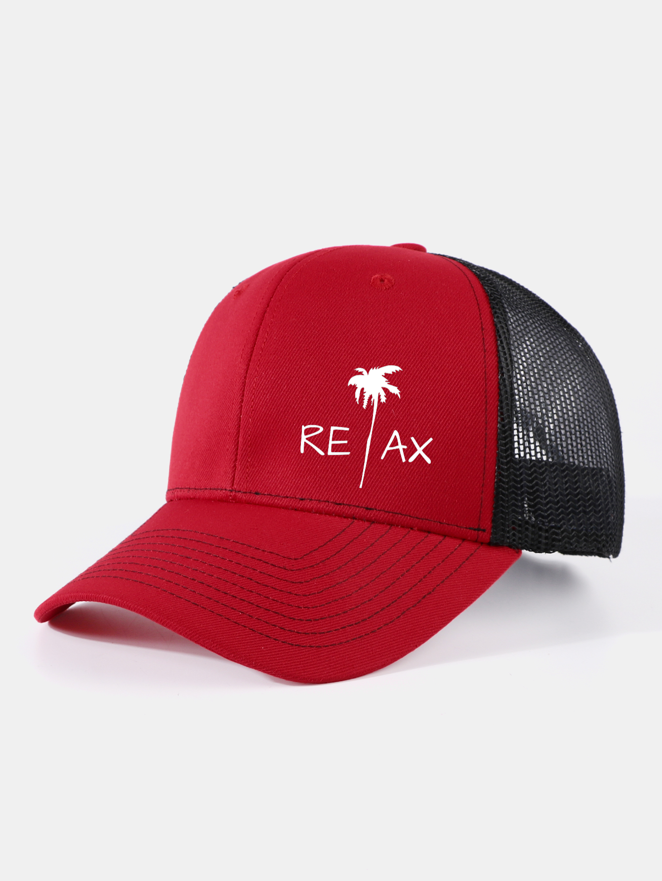 Relax Palm Tree Print Mesh Baseball Cap