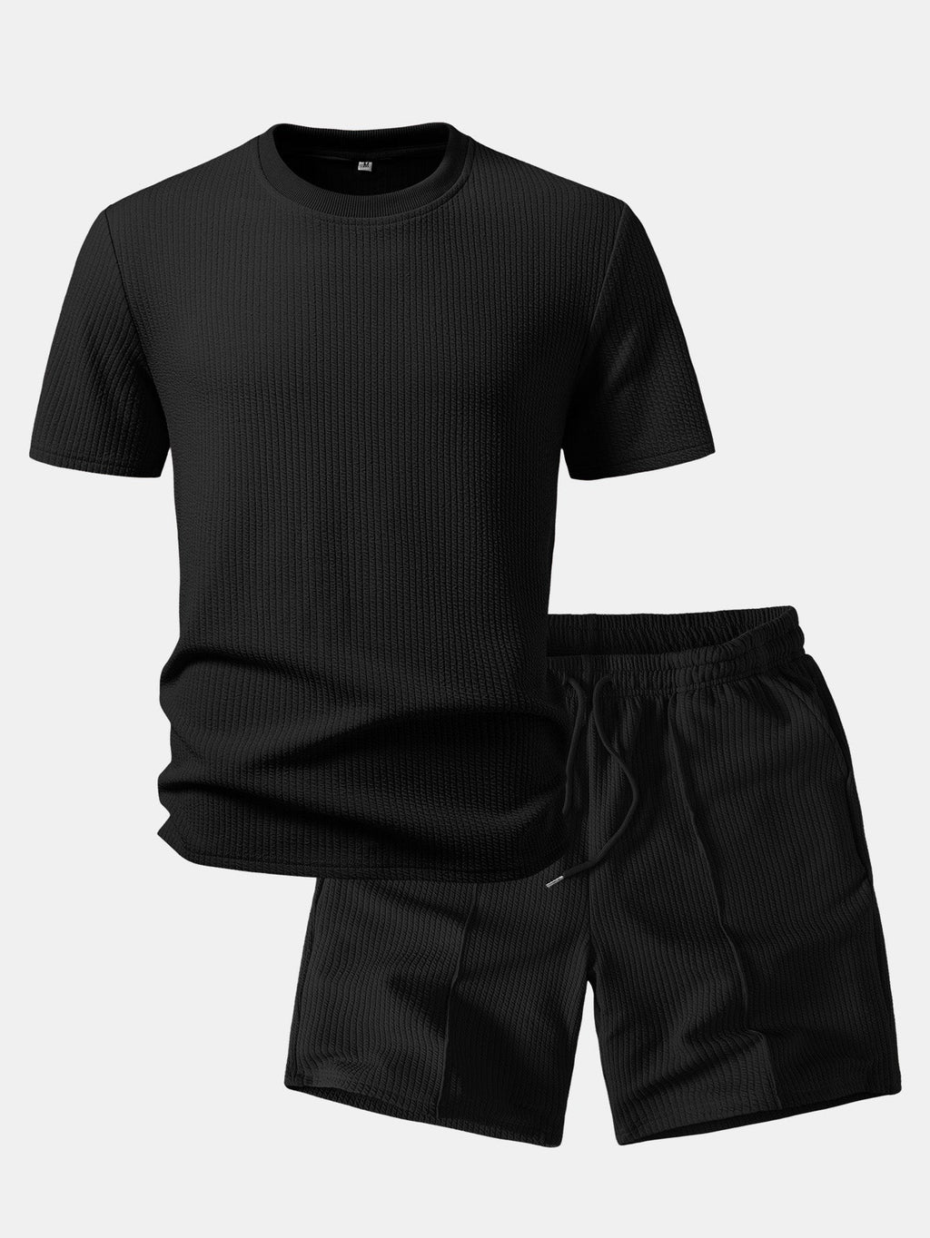 Ribbed Crew Collar T-Shirt & Drawstring Shorts Set