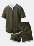 2 In 1 Waffle Notched Collar T-Shirt & Drawstring 7" Shorts Set