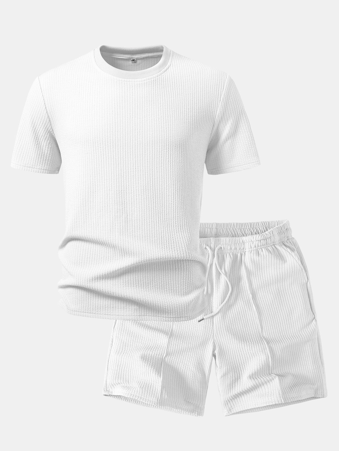 Ribbed Crew Collar T-Shirt & Drawstring Shorts Set