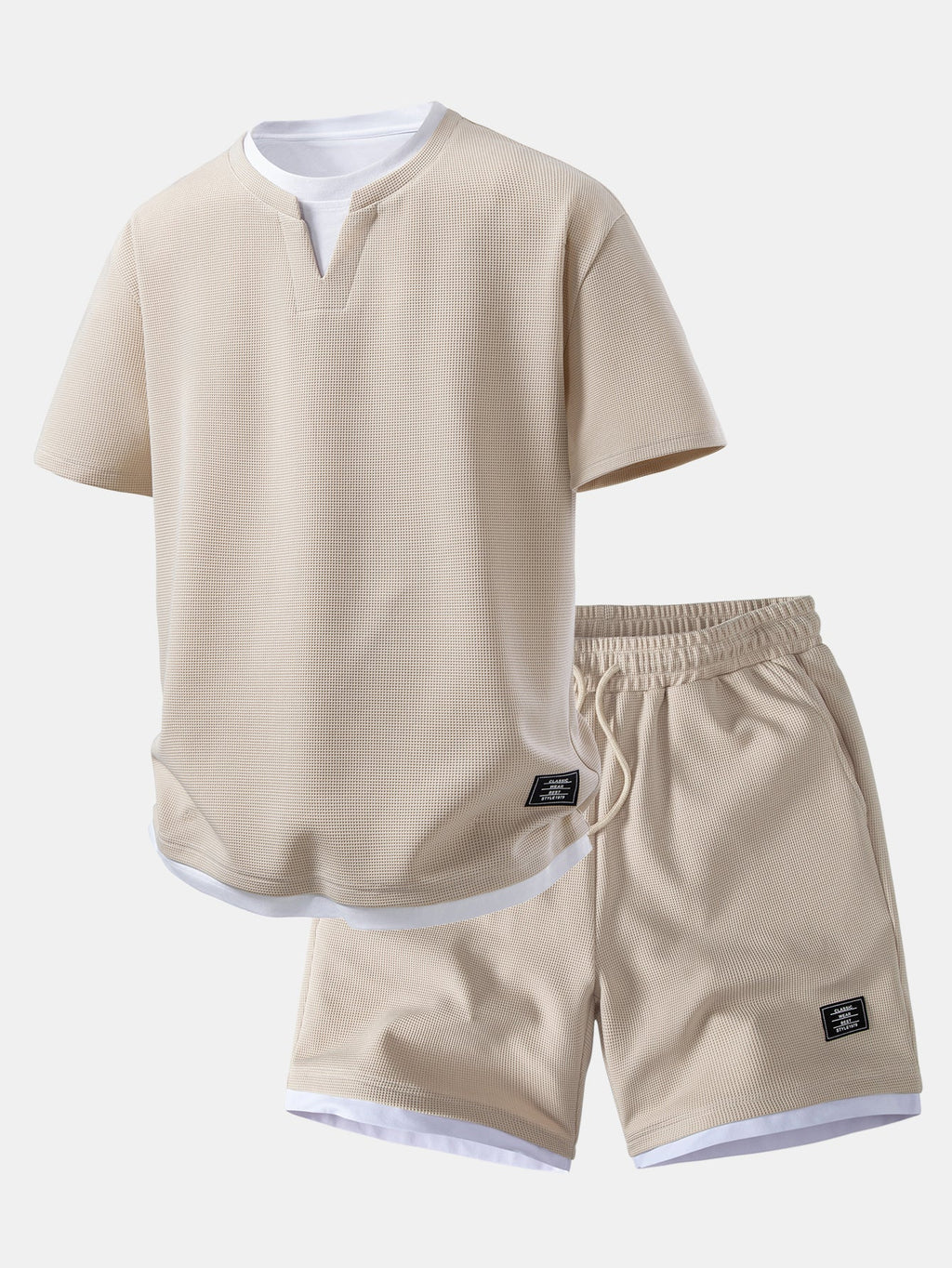 2 In 1 Waffle Notched Collar T-Shirt & 7" Shorts Set