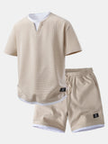 2 In 1 Waffle Notched Collar T-Shirt & 7" Shorts Set