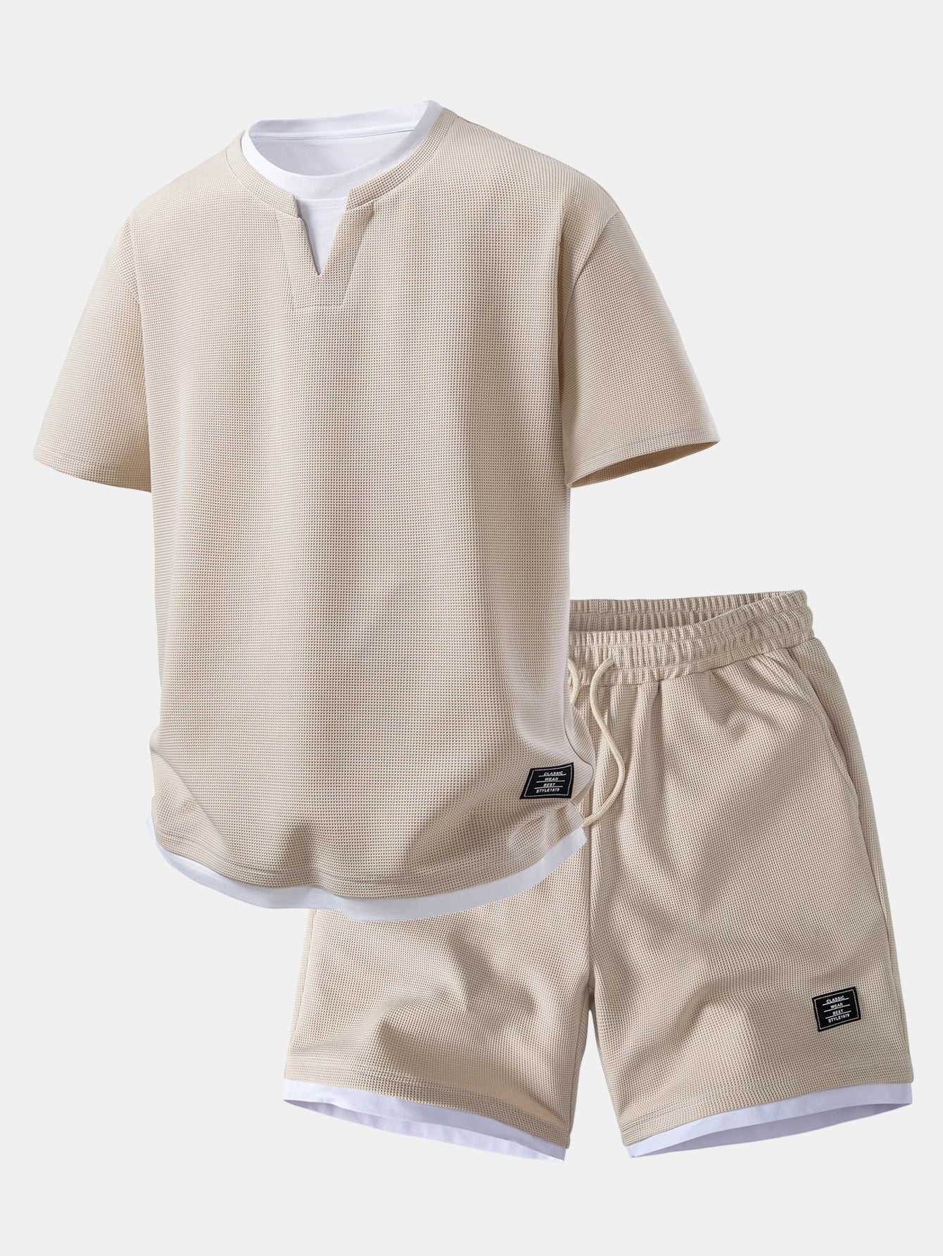 2 In 1 Waffle Notched Collar T-Shirt & 7" Shorts Set