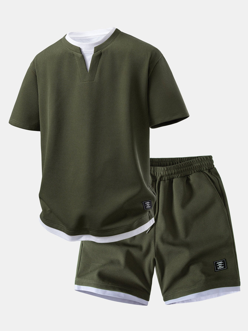 2 In 1 Waffle Notched Collar T-Shirt & 7" Shorts Set