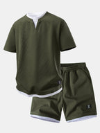 2 In 1 Waffle Notched Collar T-Shirt & 7" Shorts Set