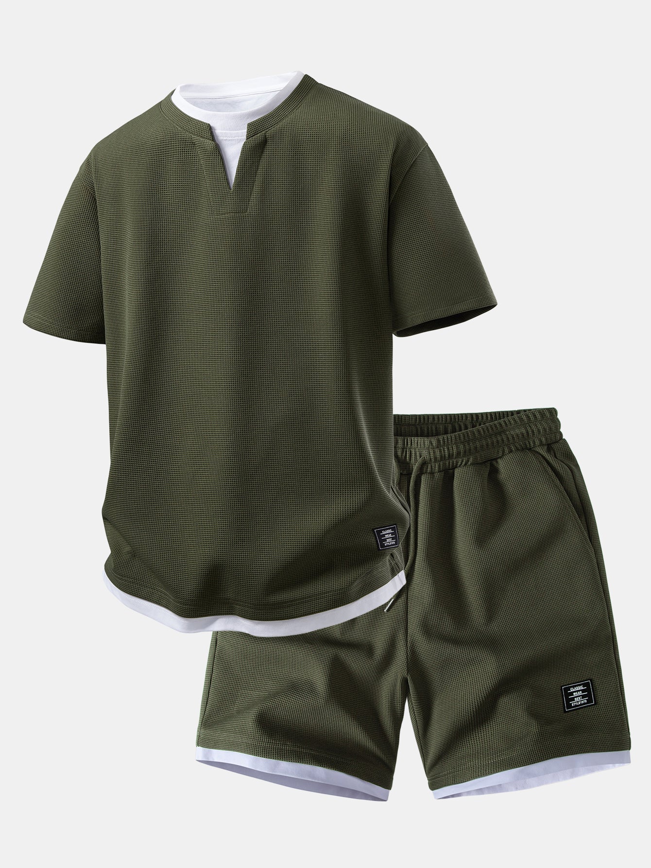 2 In 1 Waffle Notched Collar T-Shirt & 7" Shorts Set