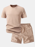 Ribbed Crew Collar T-Shirt & Drawstring Shorts Set