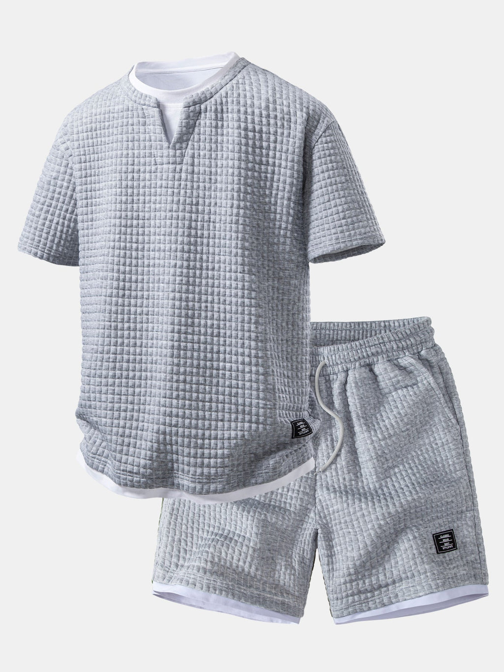 2 In 1 Waffle Notched Collar T-Shirt & Drawstring 7" Shorts Set