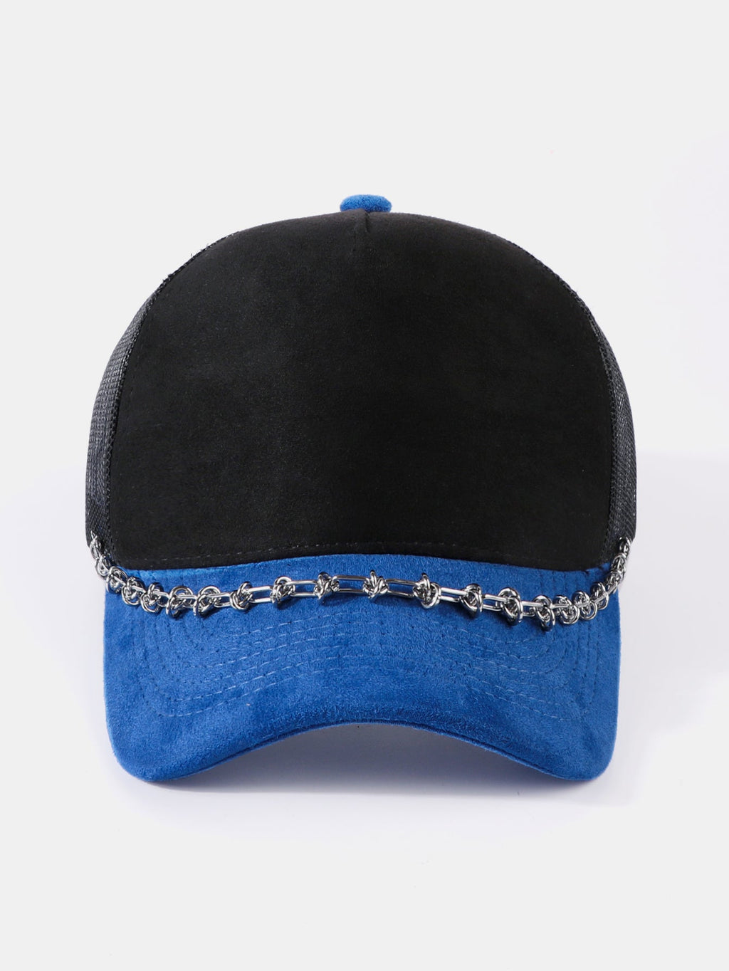 Vintage Suede Trucker Hat with Silver Chain Mesh Baseball Cap