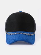 Vintage Suede Trucker Hat with Silver Chain Mesh Baseball Cap