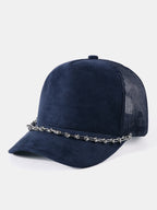 Vintage Suede Trucker Hat with Silver Chain Mesh Baseball Cap