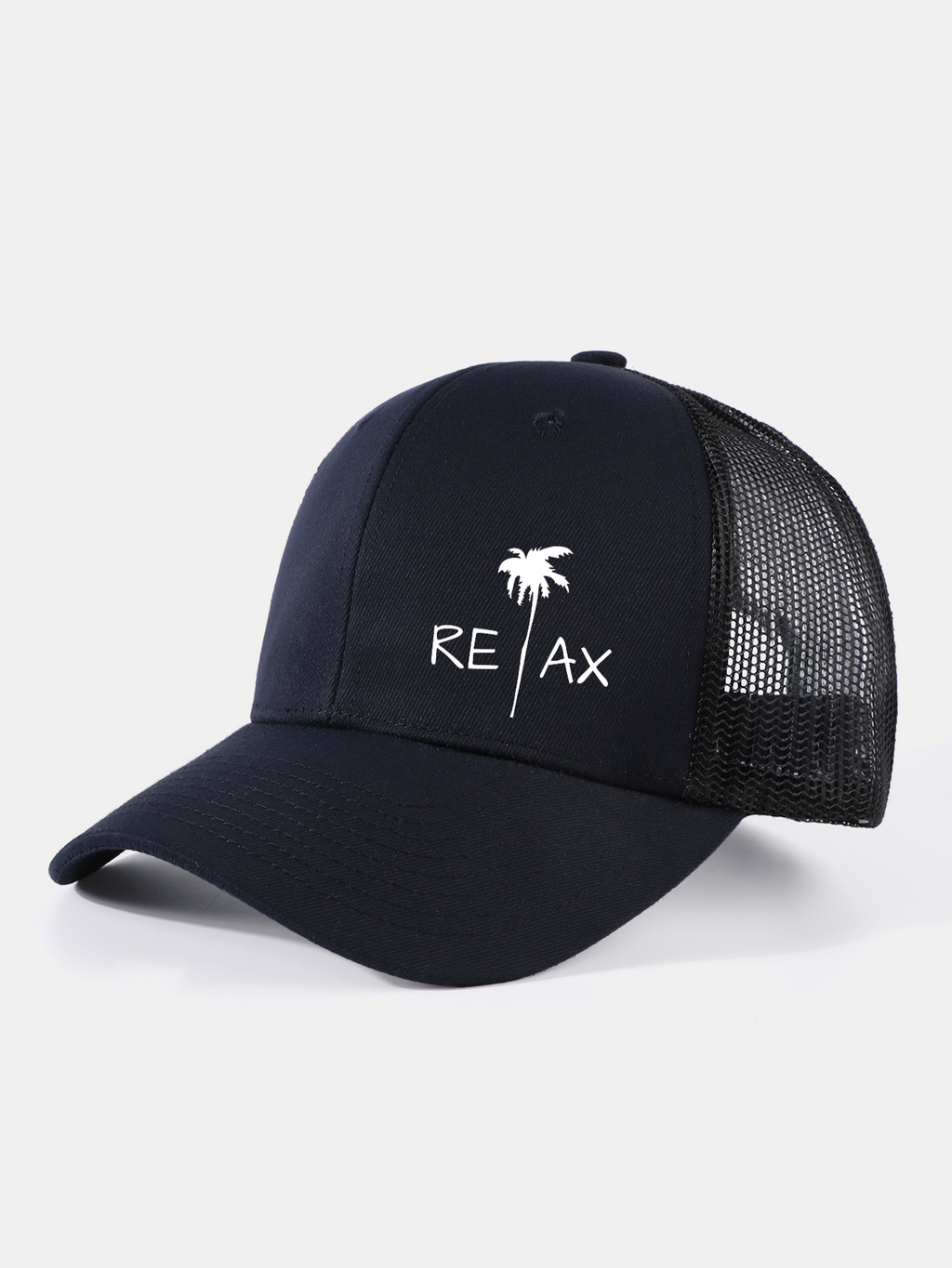 Relax Palm Tree Print Mesh Baseball Cap