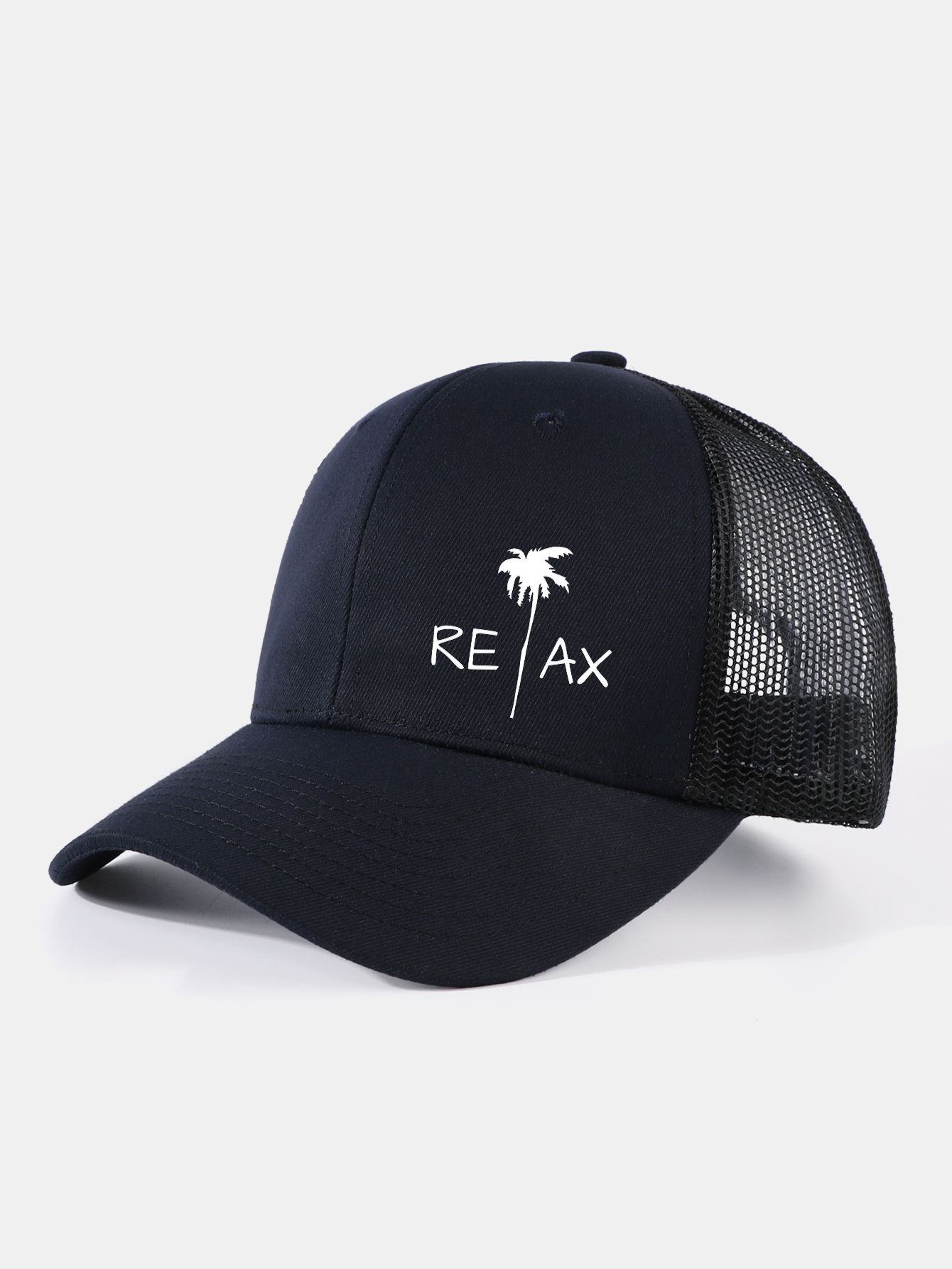 Relax Palm Tree Print Mesh Baseball Cap