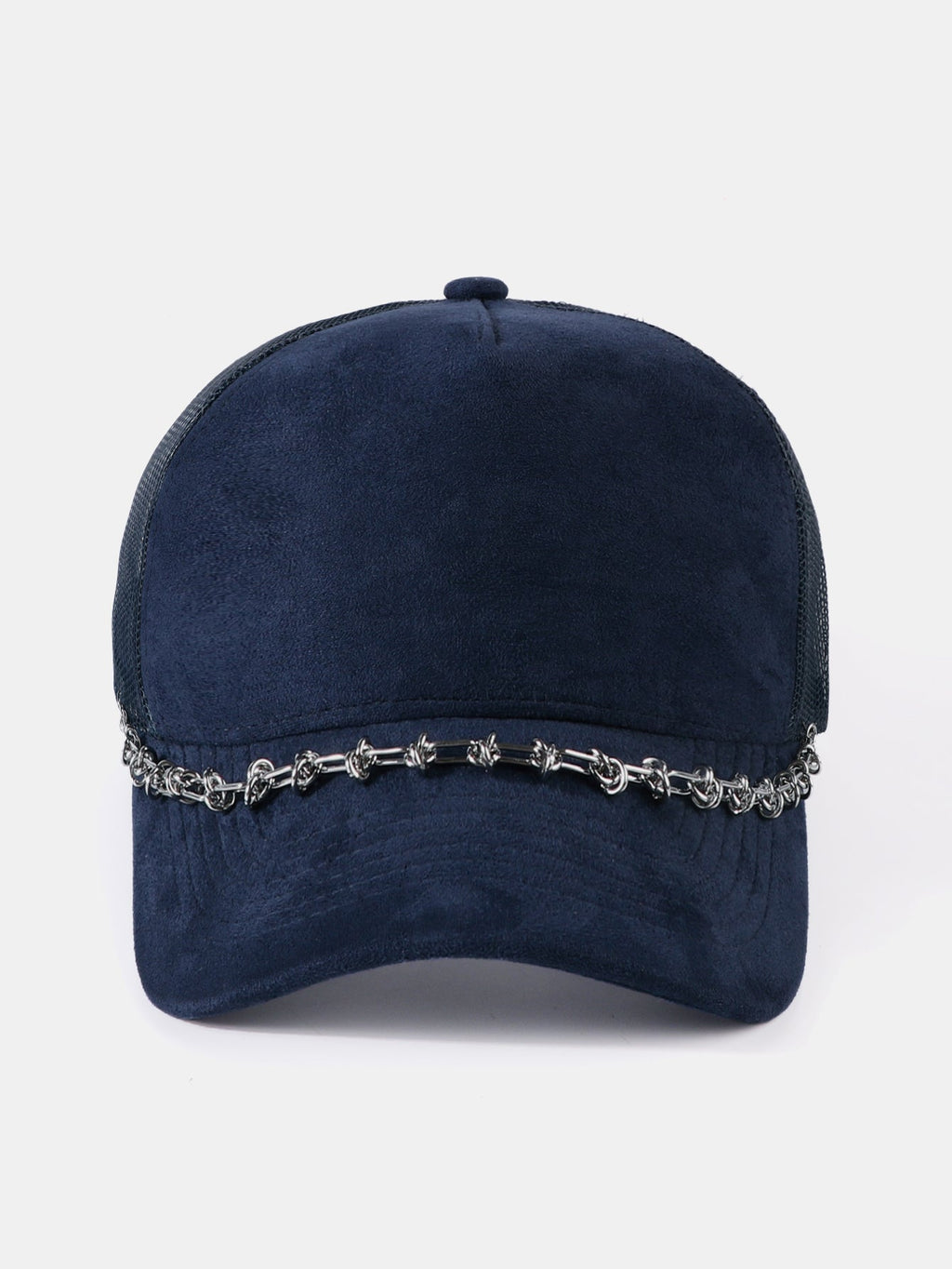 Vintage Suede Trucker Hat with Silver Chain Mesh Baseball Cap
