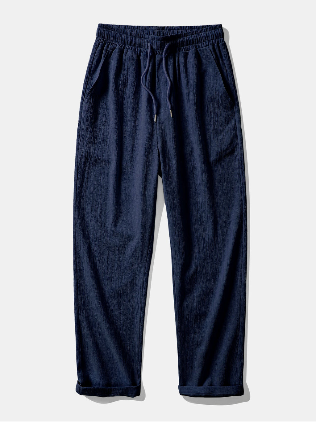 Linen Look Stripe Cuban Collar Shirt & Crinkle Textured Straight Leg Pants