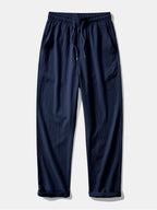 Linen Look Stripe Cuban Collar Shirt & Crinkle Textured Straight Leg Pants