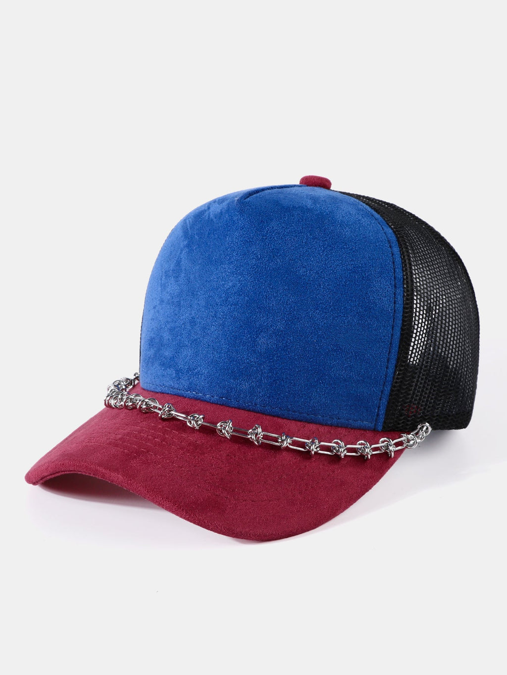 Vintage Suede Trucker Hat with Silver Chain Mesh Baseball Cap