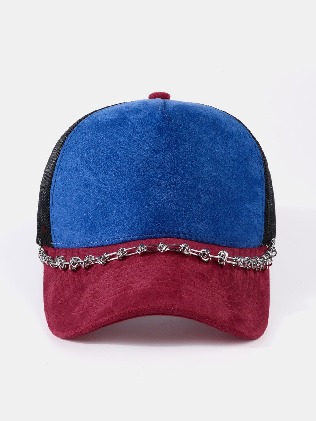 Vintage Suede Trucker Hat with Silver Chain Mesh Baseball Cap