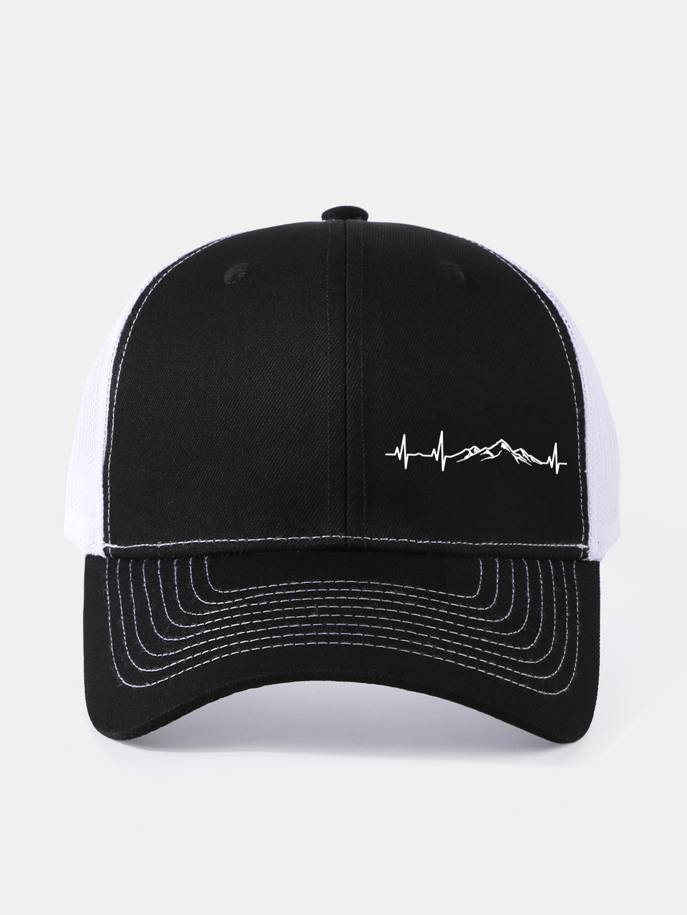Mountain Heartbeat Print Mesh Baseball Cap
