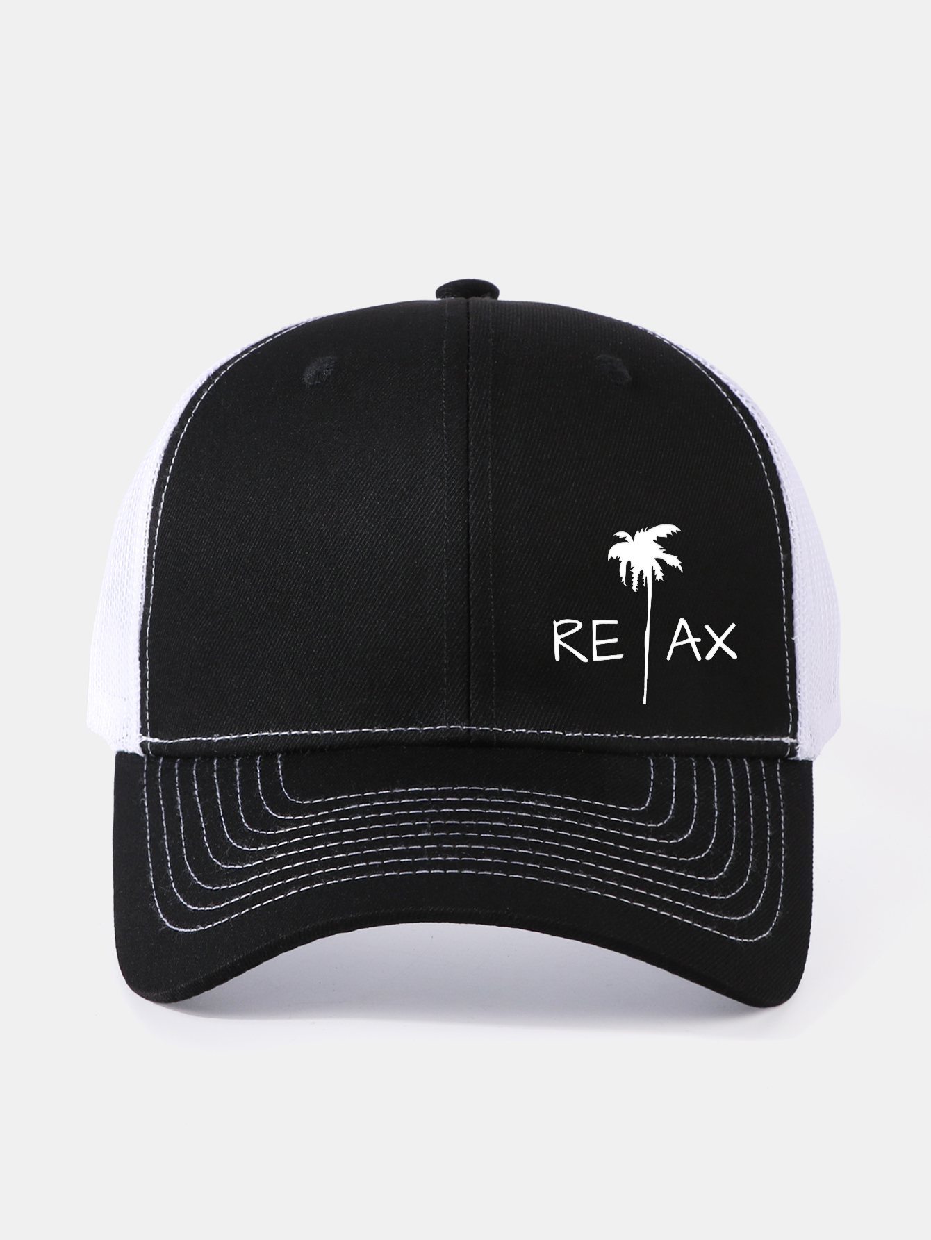 Relax Palm Tree Print Mesh Baseball Cap