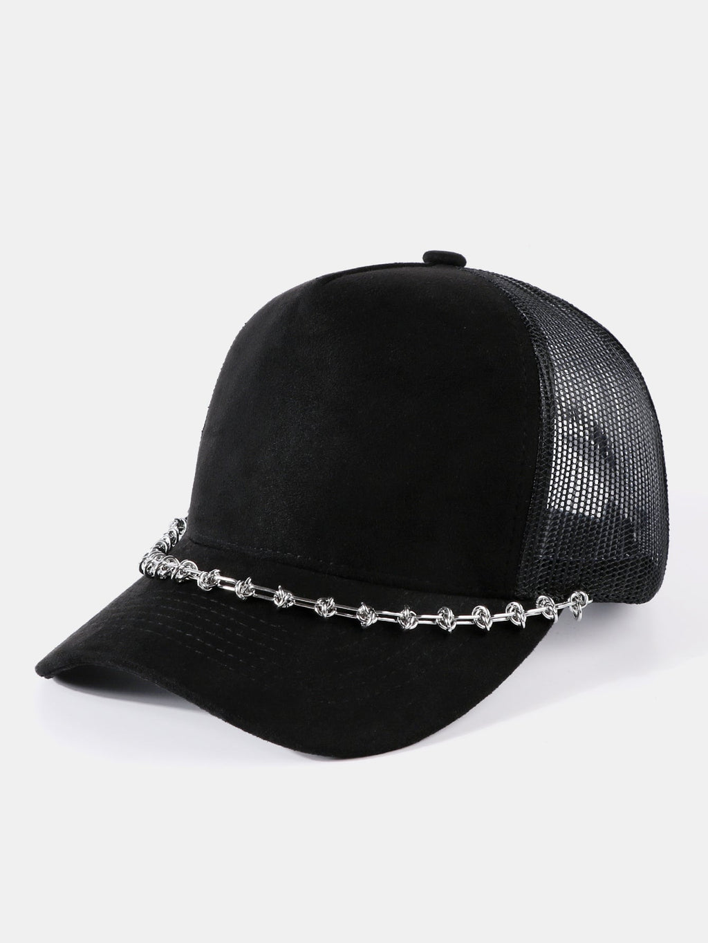 Vintage Suede Trucker Hat with Silver Chain Mesh Baseball Cap