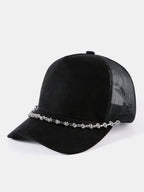 Vintage Suede Trucker Hat with Silver Chain Mesh Baseball Cap