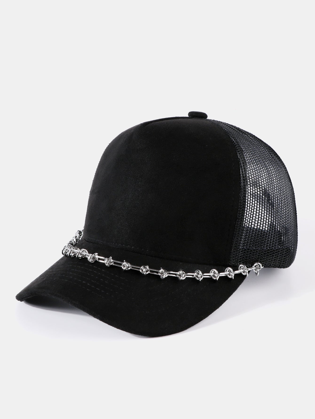 Vintage Suede Trucker Hat with Silver Chain Mesh Baseball Cap