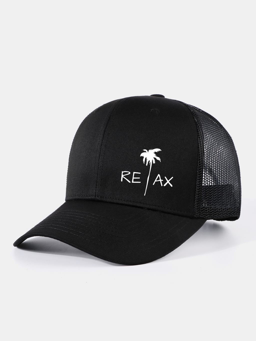 Relax Palm Tree Print Mesh Baseball Cap