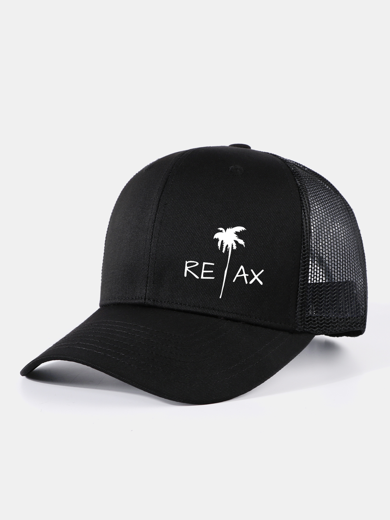 Relax Palm Tree Print Mesh Baseball Cap