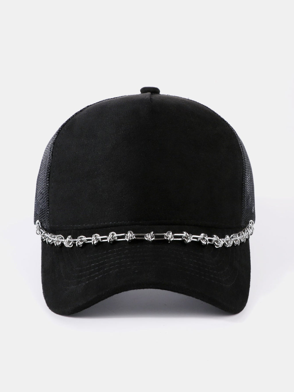 Vintage Suede Trucker Hat with Silver Chain Mesh Baseball Cap