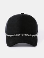 Vintage Suede Trucker Hat with Silver Chain Mesh Baseball Cap
