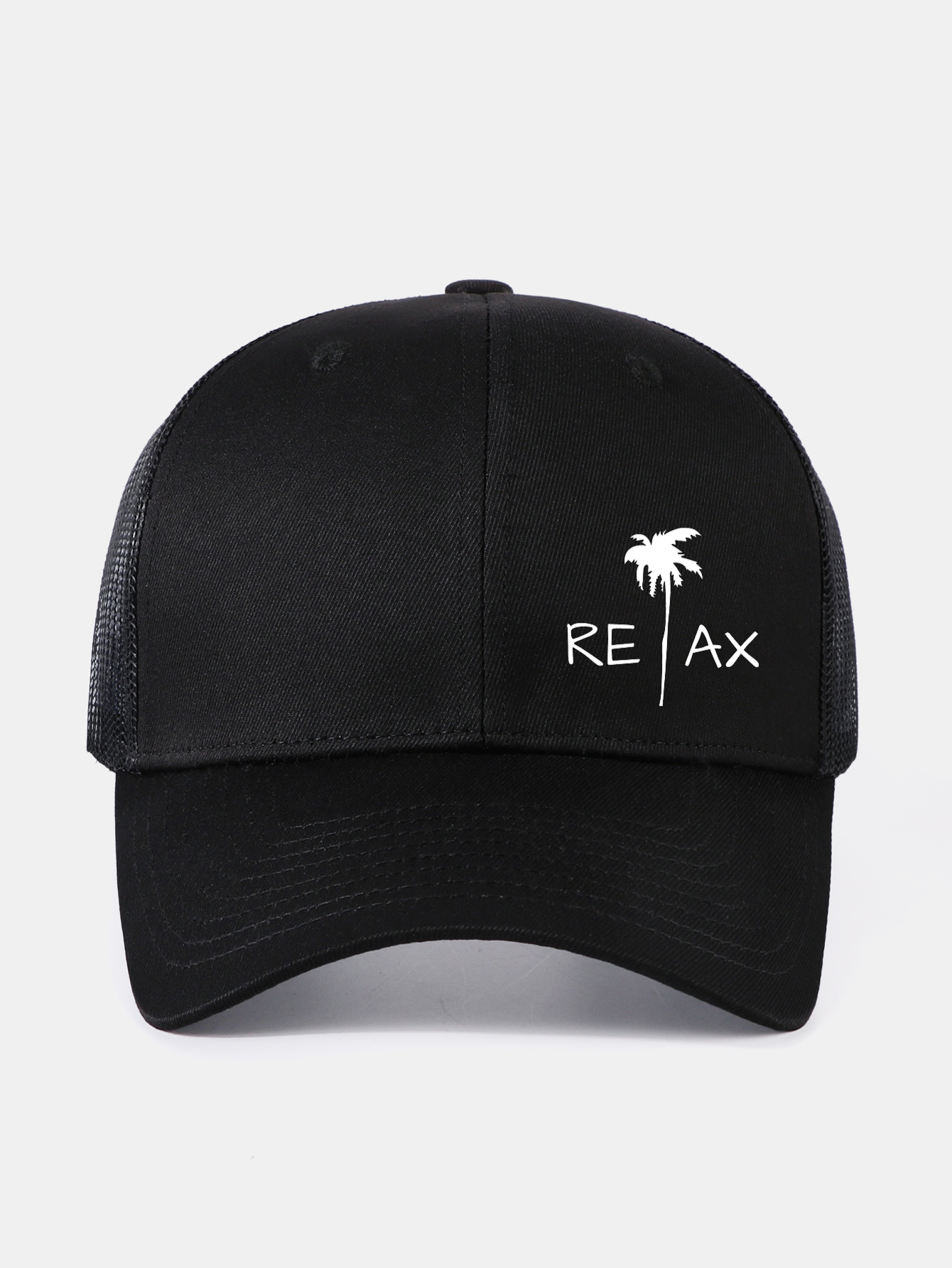 Relax Palm Tree Print Mesh Baseball Cap