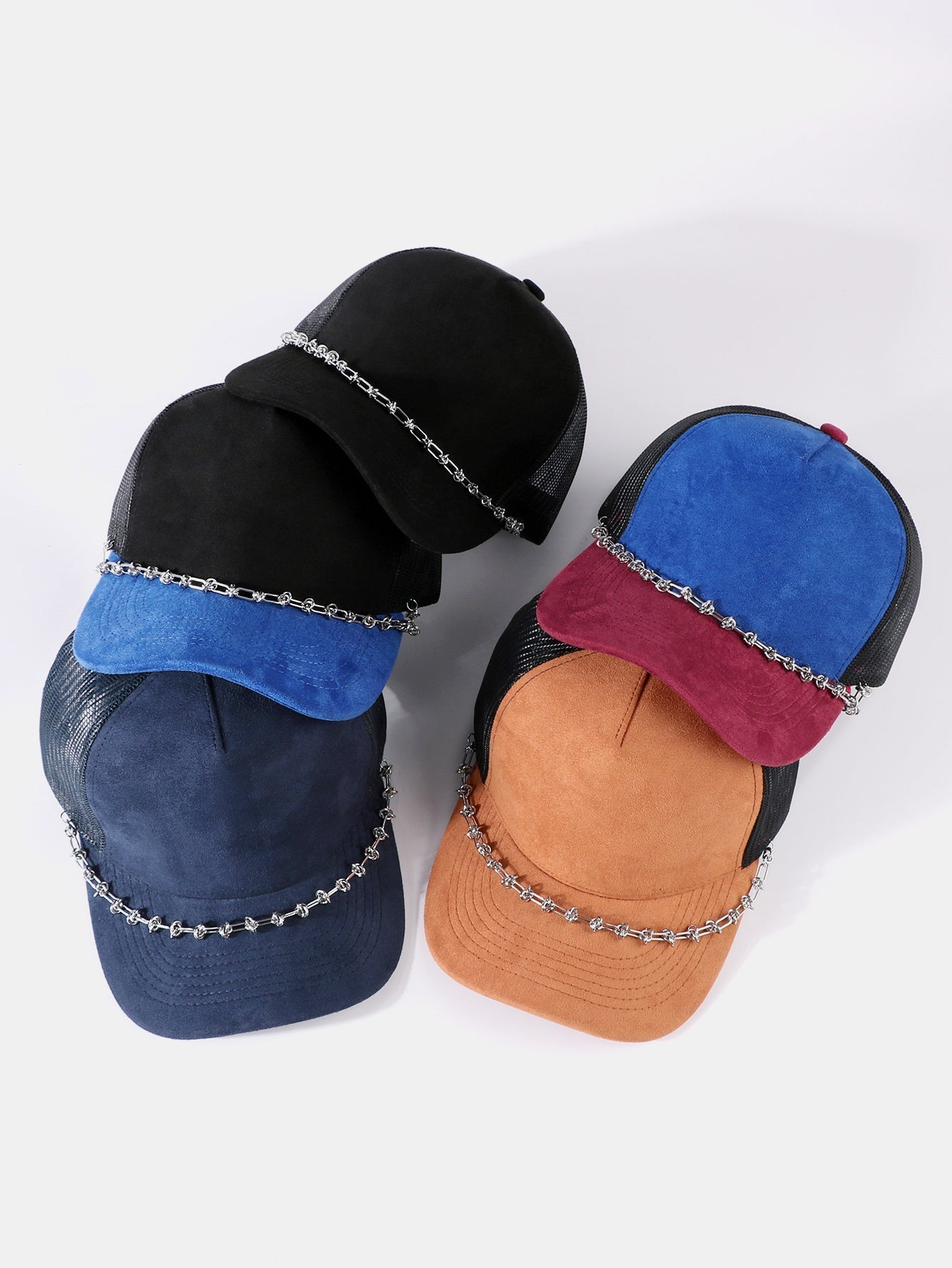 Vintage Suede Trucker Hat with Silver Chain Mesh Baseball Cap
