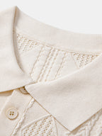 Geometric Jacquard Open Knit Polo & Straight Leg Linen Pants