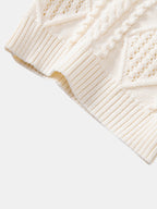 Geometric Jacquard Open Knit Polo & Straight Leg Linen Pants