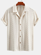 Floral Checkerboard Jacquard Cuban Shirt & Crinkle Textured Drawstring 5" Shorts