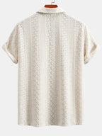 Floral Checkerboard Jacquard Cuban Shirt & Crinkle Textured Drawstring 5" Shorts