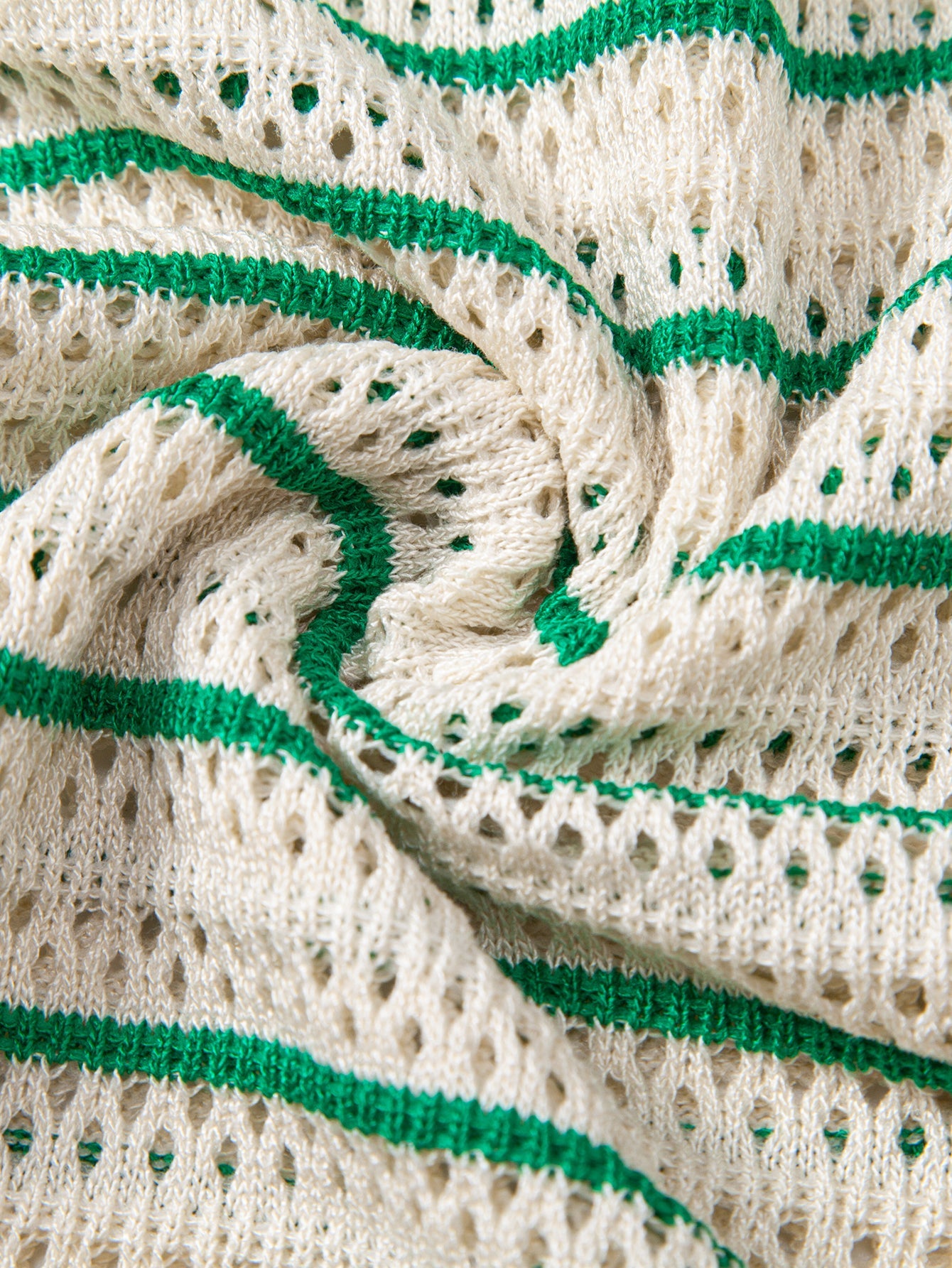 Stripe Open Knit Shirt & Crinkle Textured Drawstring 5" Shorts