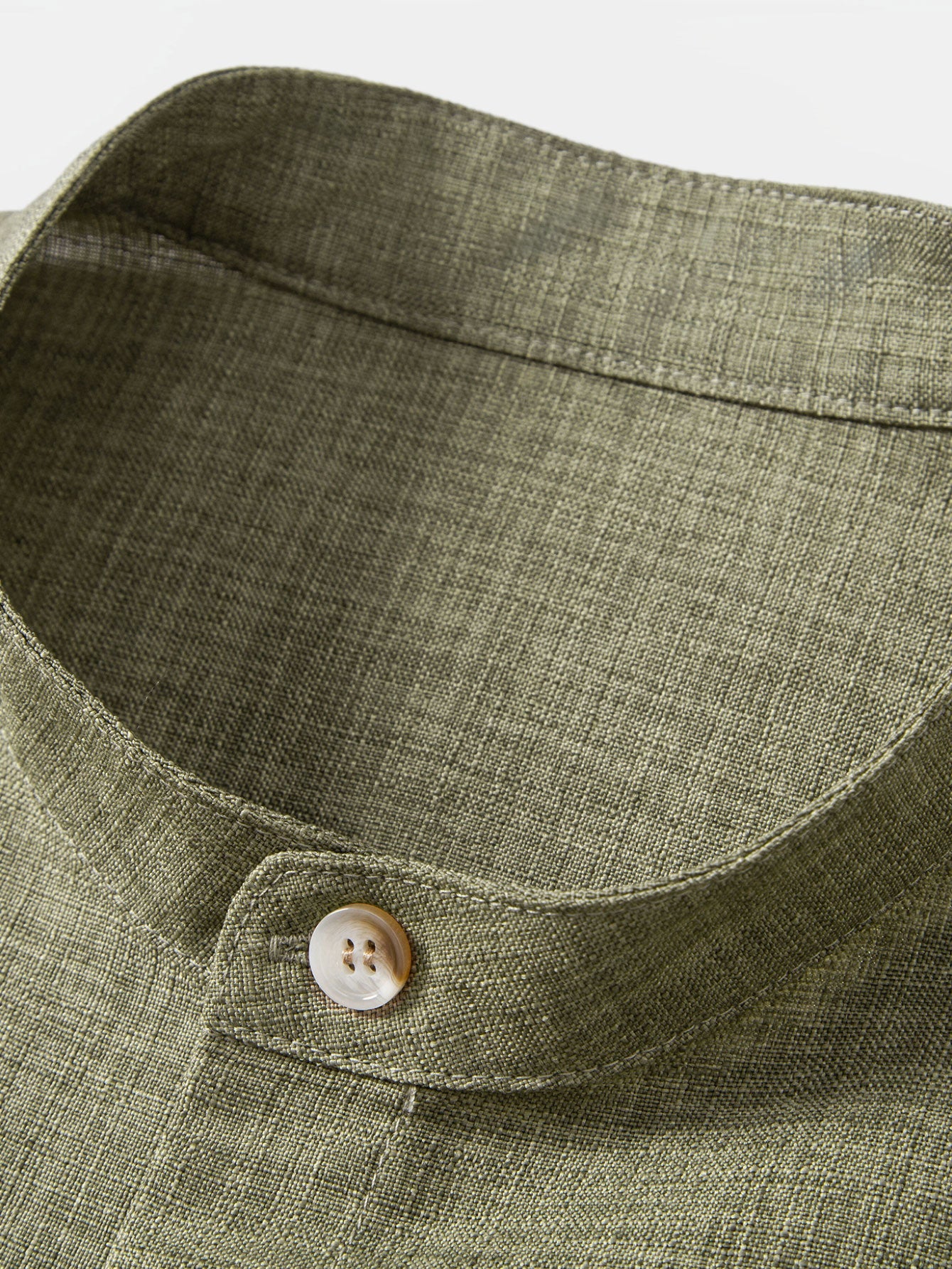 Linen Look Stand Collar Shirt & Drawstring 7" Shorts