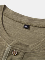 Textured Cotton Henry Collar T-Shirt